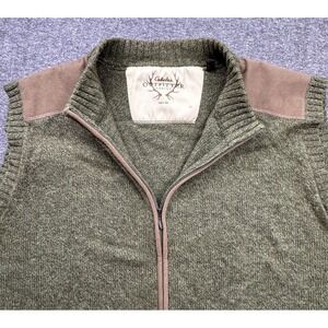 Cabelas Mens Sz 3XL Sweater Vest Green Wool Blend Shoulder Pad Full Zip Outdoor